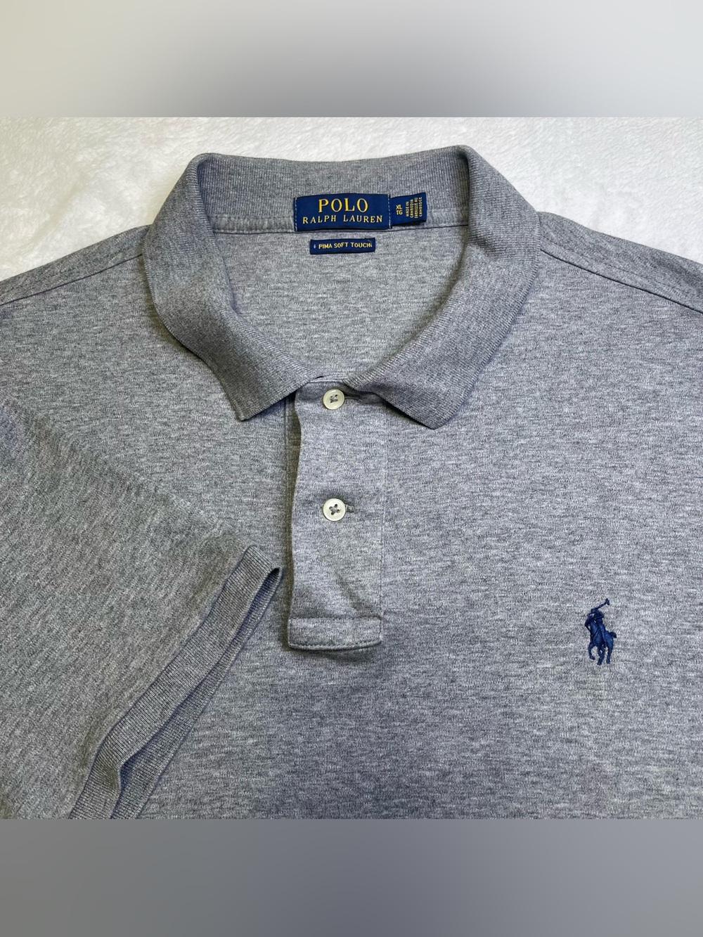 Polo Ralph Lauren Men's XL Pima Soft Touch Polo Shirt Gray Navy Blue Pony